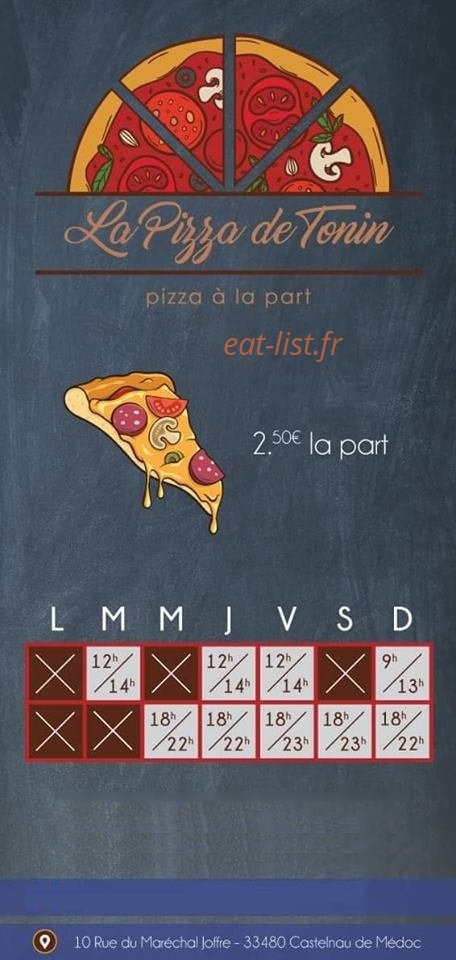 La pizza de Tonin — carte page 1