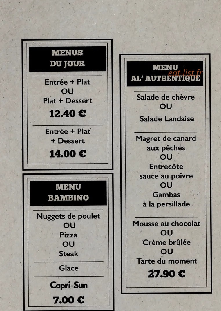 AL'Authentique — carte page 1