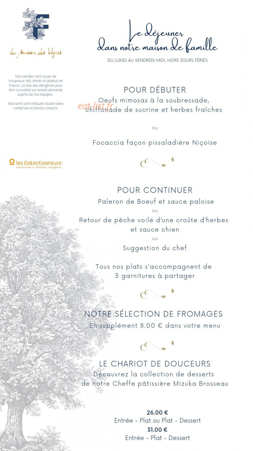 La Maison des Vignes — carte page 1