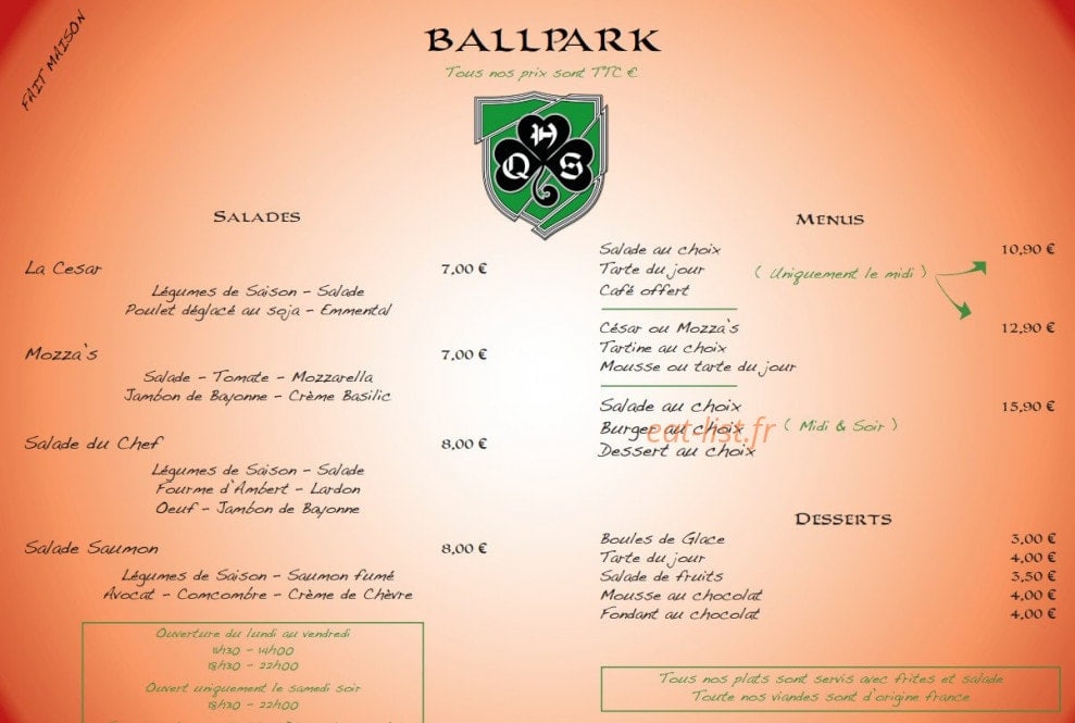 Ballpark Pub — carte page 2