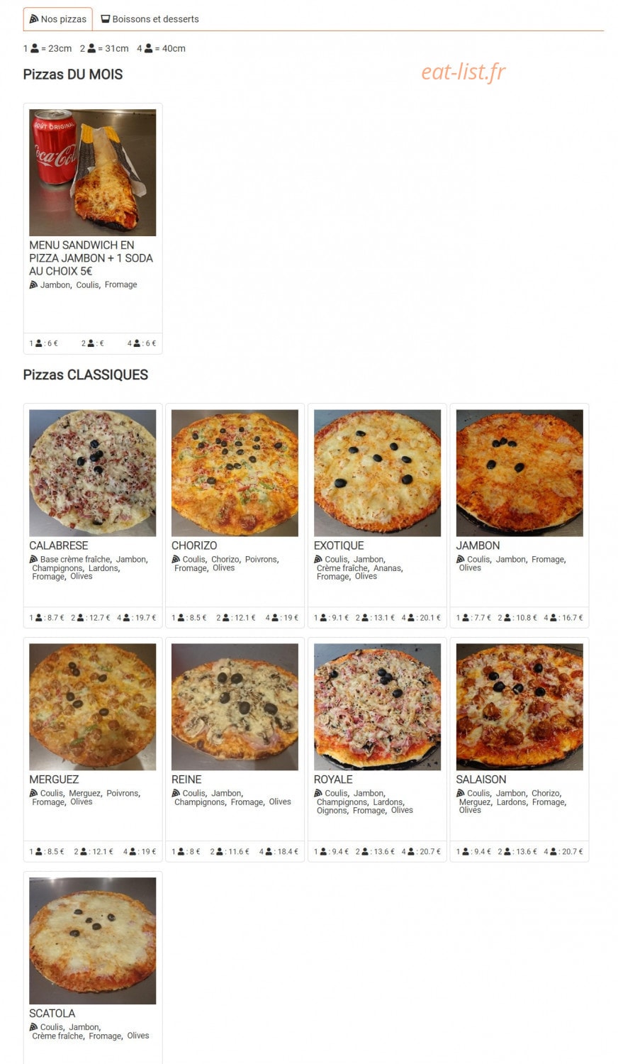 Ferry Pizza — carte page 1
