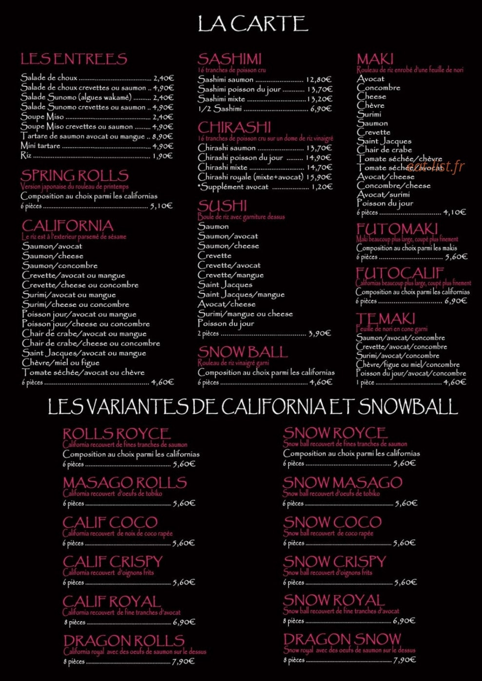 J'Adooore les Sushis — carte page 2