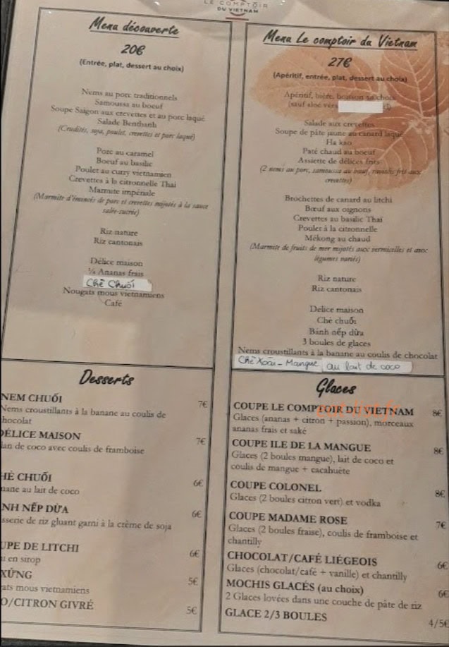 Le Comptoir du Vietnam — carte page 3