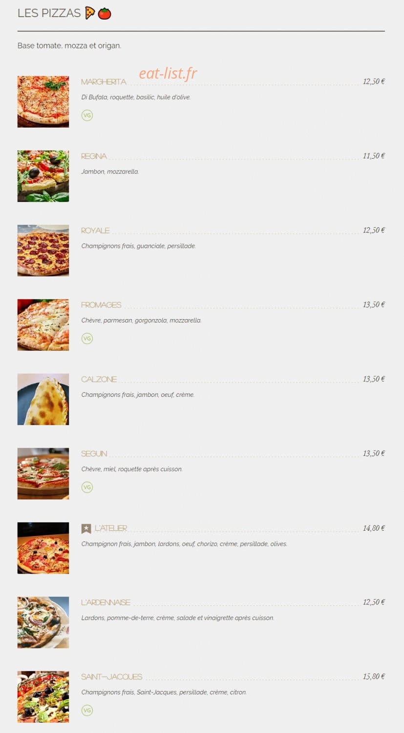 L'Atelier À Pizza — carte page 1