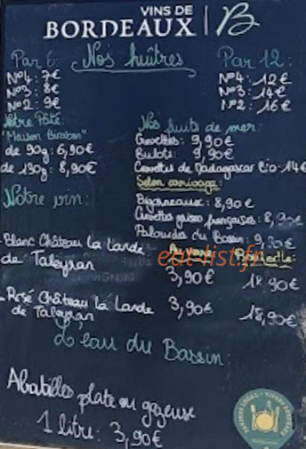 Carte et menu de L'Huitre Bleue à Andernos les Bains — Exemple de menu