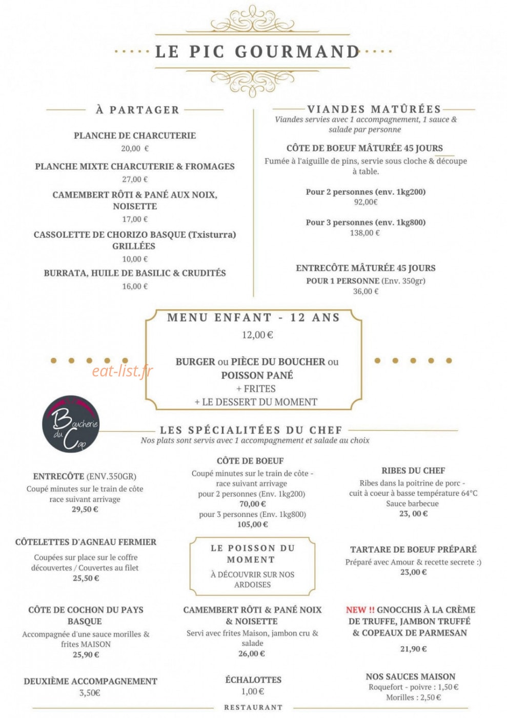 Le Pic Gourmand — carte page 1