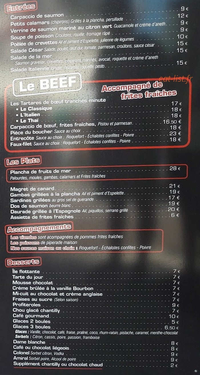 Moules And Beef — carte page 1