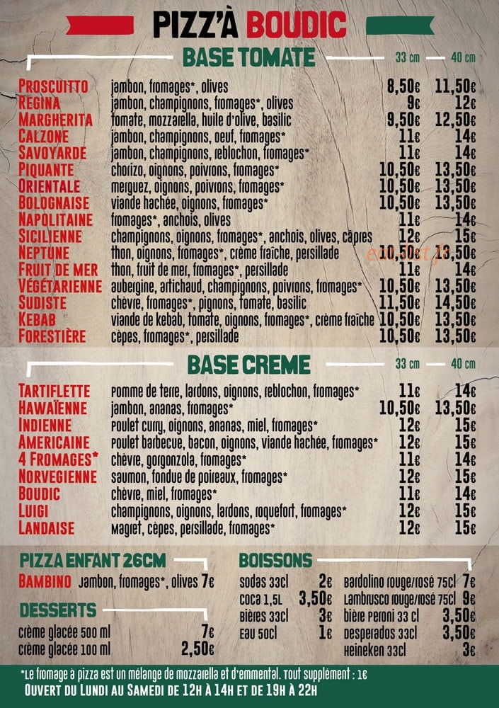Pizz'a Boudic — carte page 2