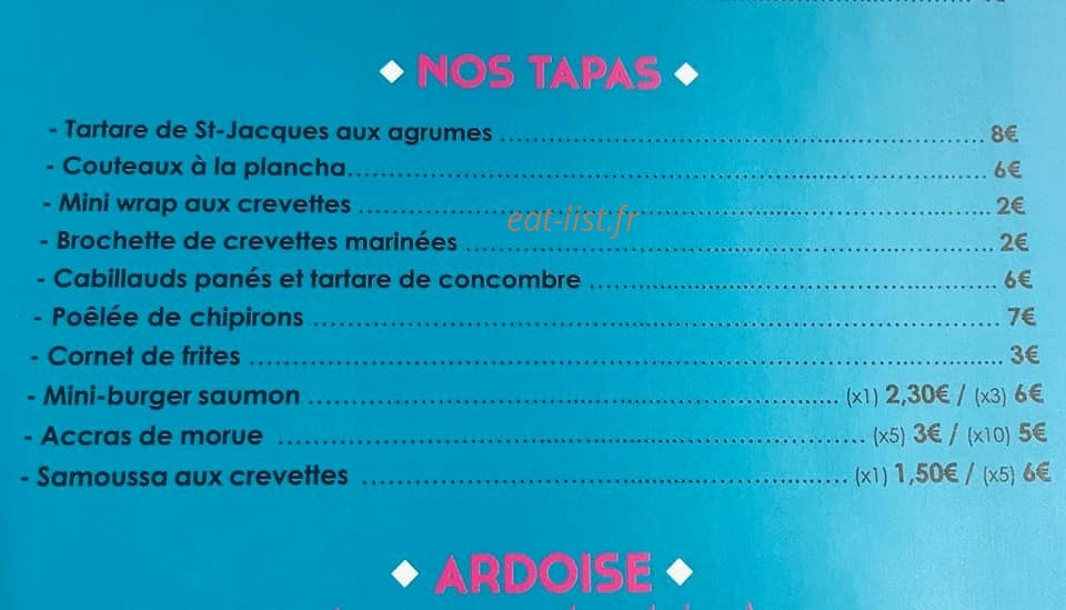 Carte et menu de Saveurs Bassin By Jeremy à Andernos les Bains — Les tapas