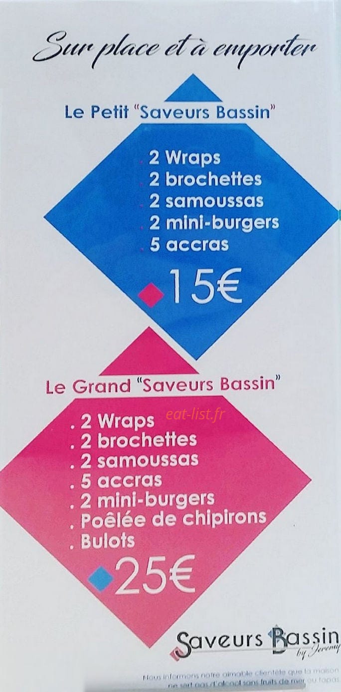 Carte et menu de Saveurs Bassin By Jeremy à Andernos les Bains — Les fromules