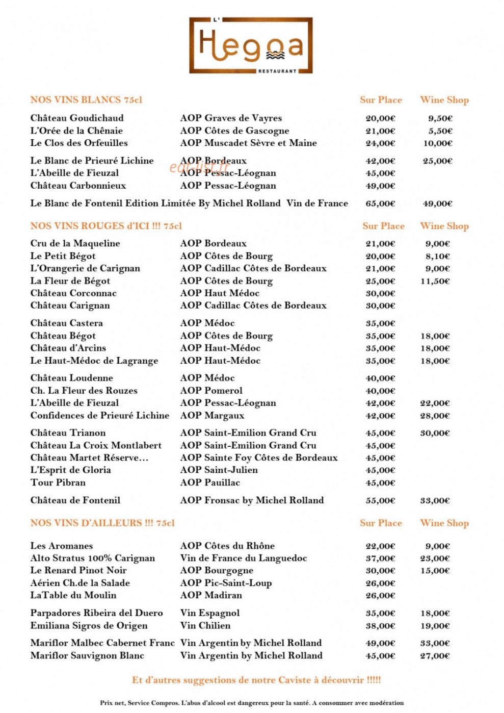 L'Hegoa Restaurant — carte page 3