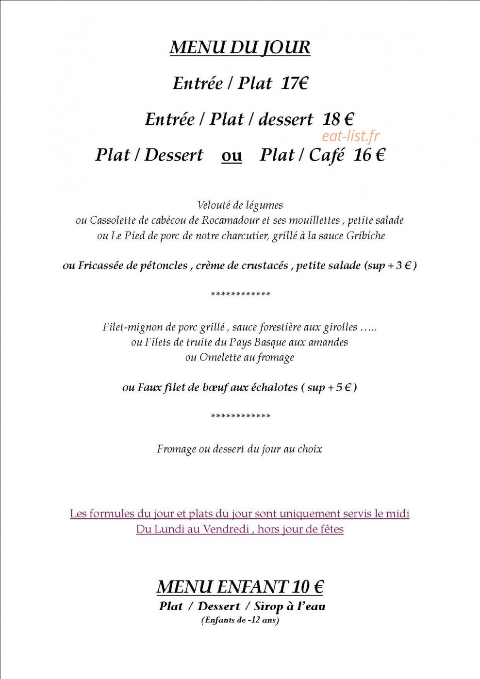 Le bistrot d'antan — carte page 2