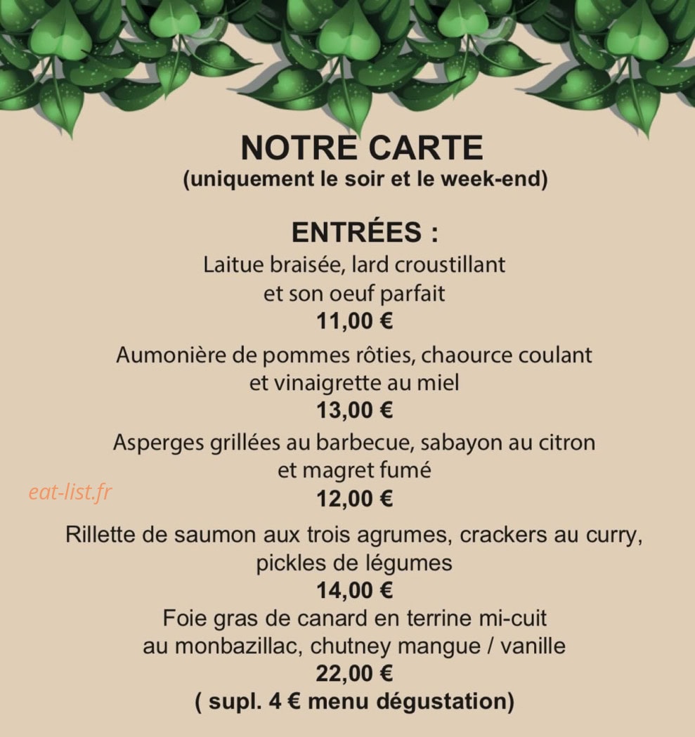 Le Bistrot du lac — carte page 1