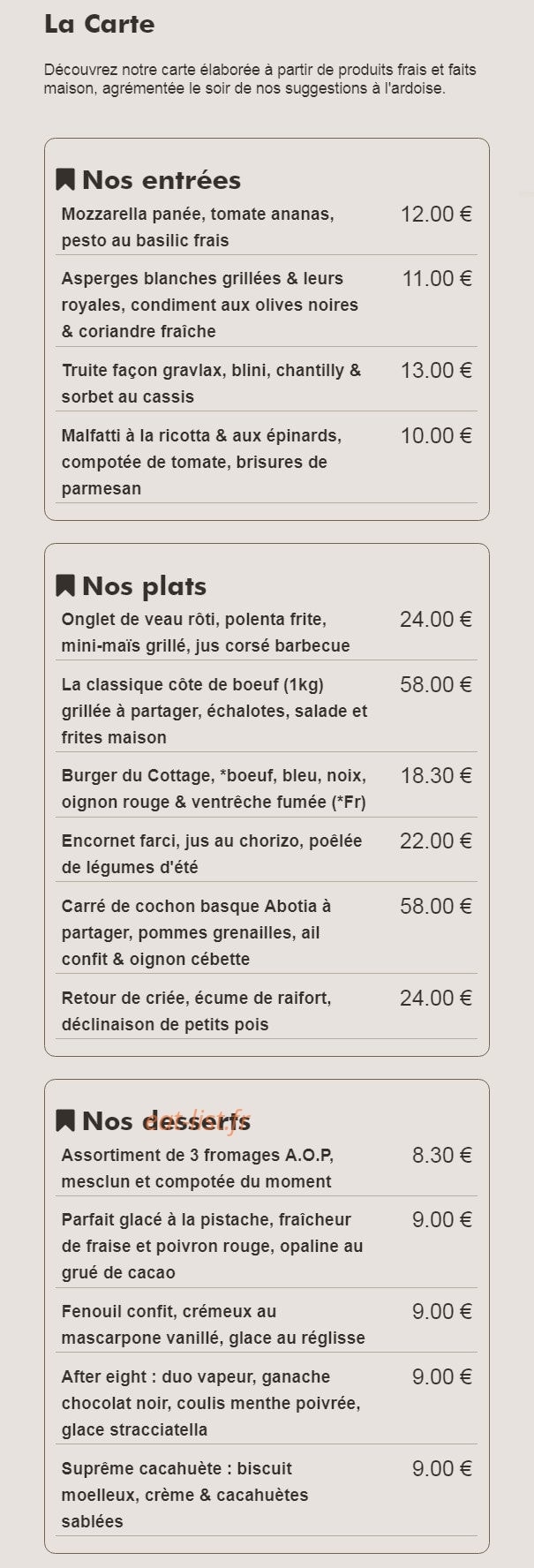 Le Cottage du Lac — carte page 2