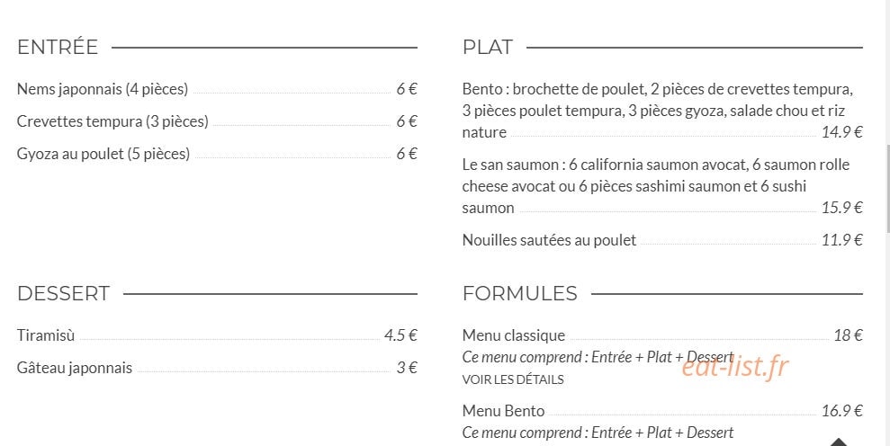 Restaurant Arigato — carte page 1