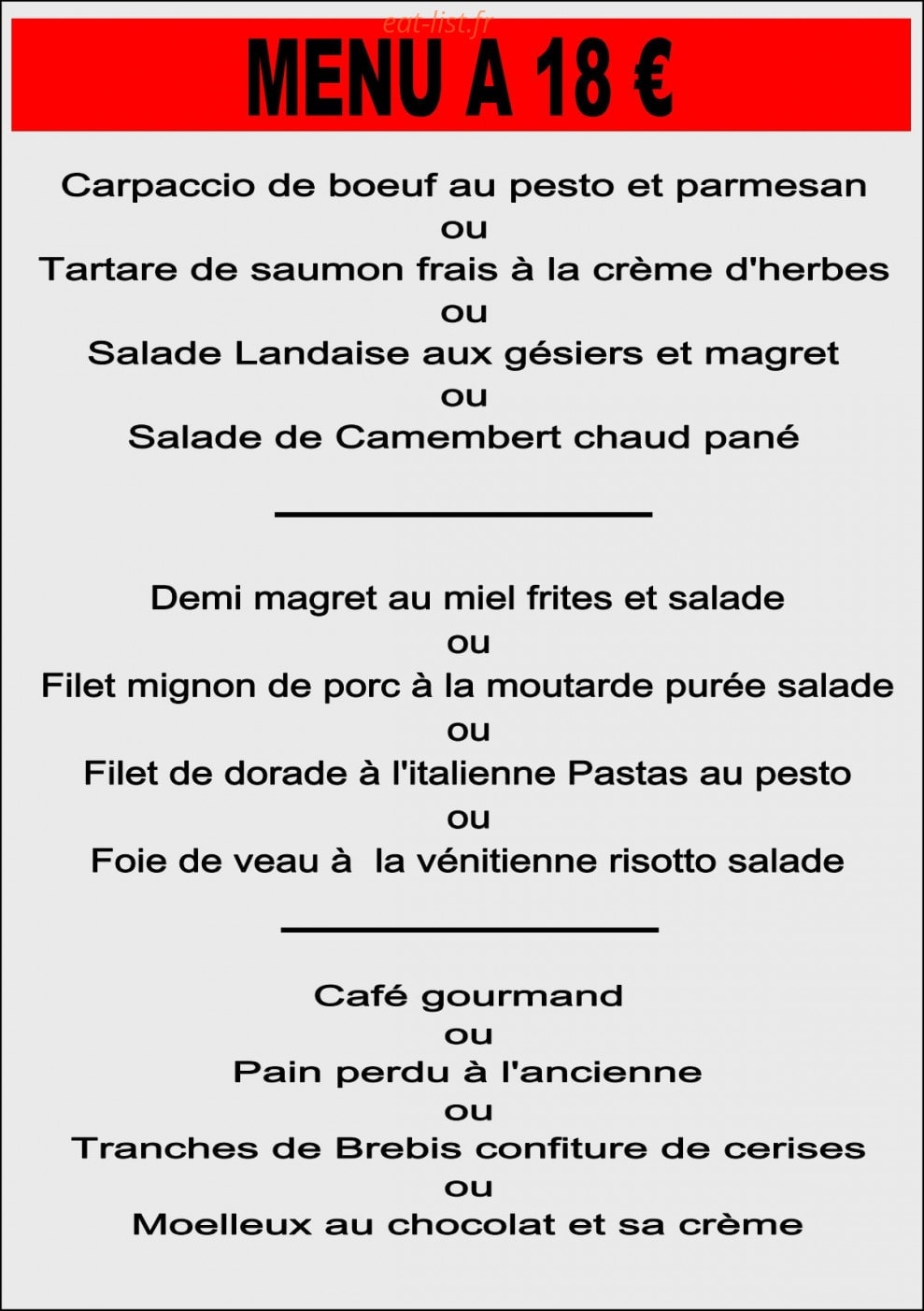 La Brasserie du Marché — carte page 1