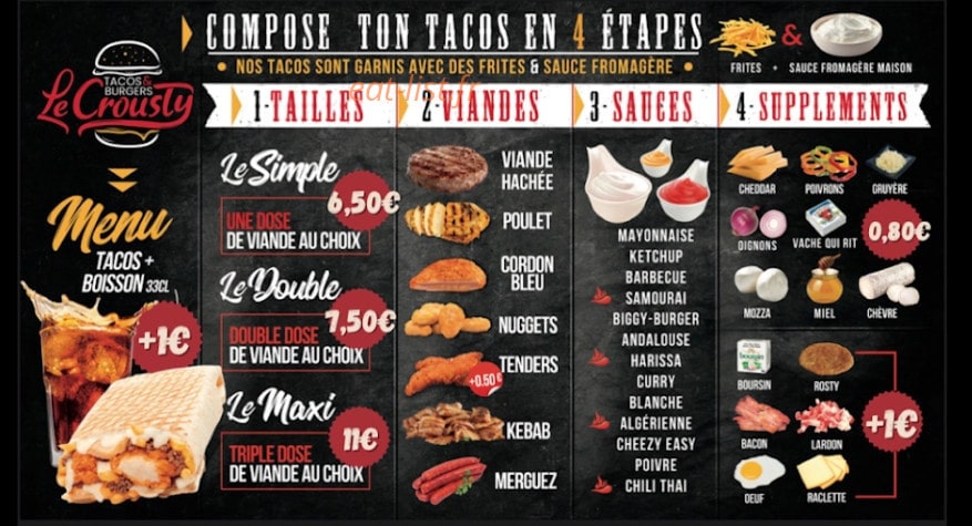 Le Crousty Tacos & Burgers — carte page 3