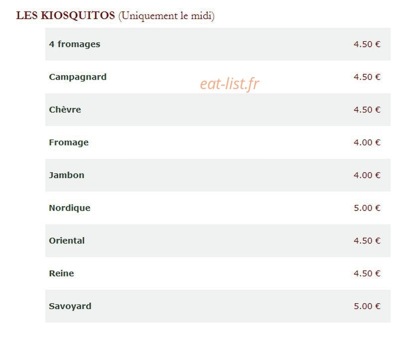 Le Kiosque à Pizzas — carte page 4