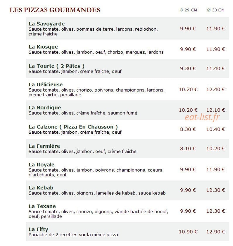 Le Kiosque à Pizzas — carte page 2