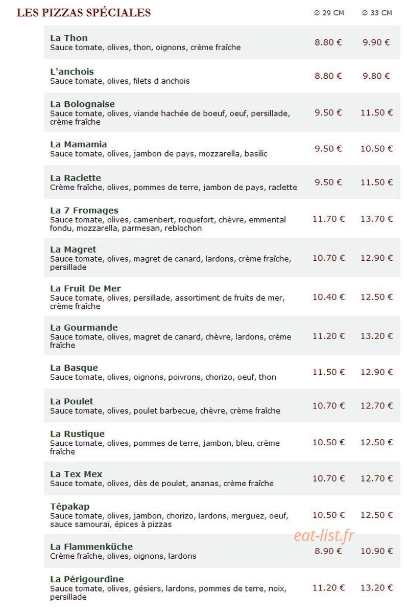 Le Kiosque à Pizzas — carte page 3