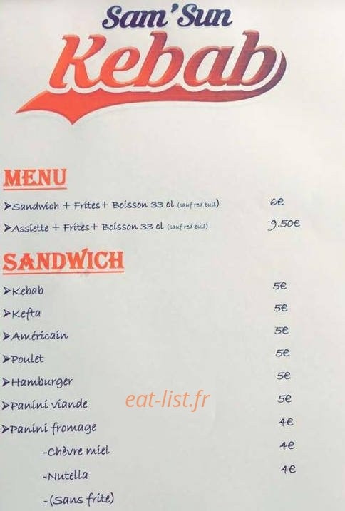 Sam'sun Kebab — carte page 1