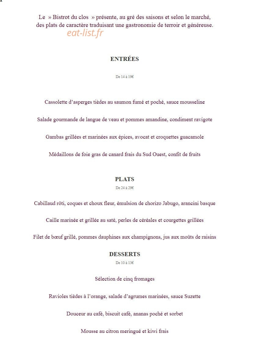 Le Clos Mirande — carte page 2