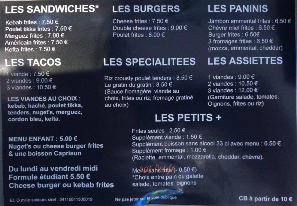 Ô mille saveurs — carte page 1
