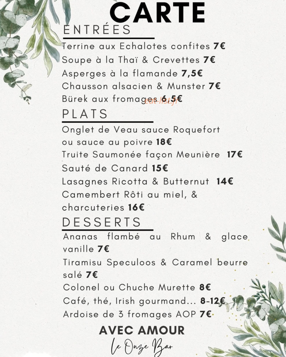 Le onze bar — carte page 1