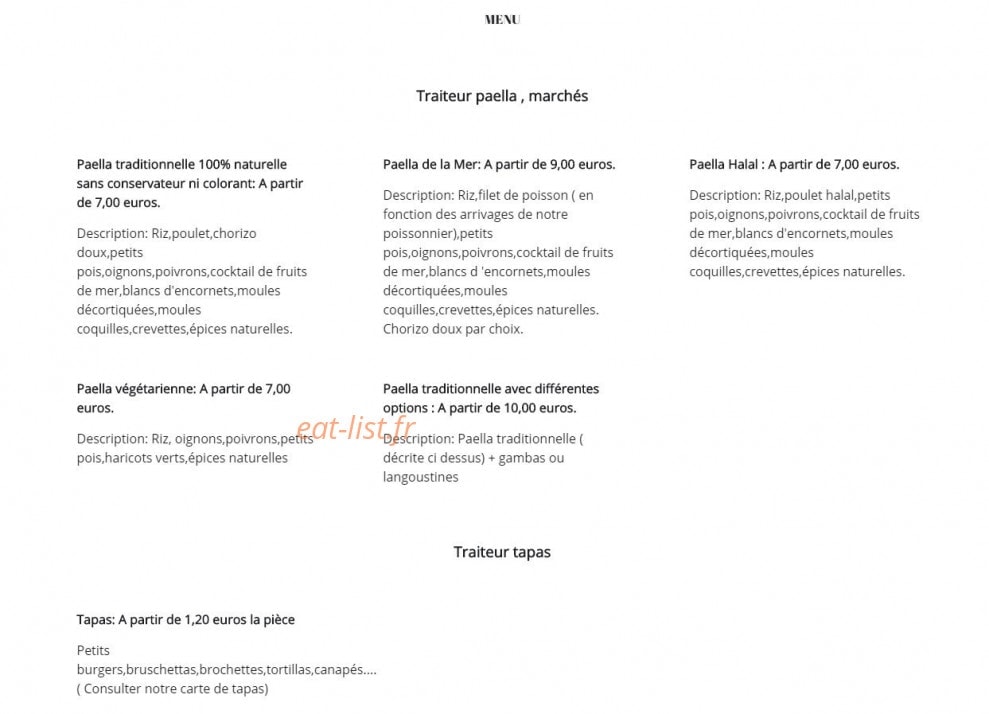 Saveurs Paella — carte page 1