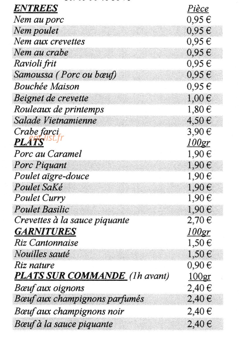Aux Délices d'Asie — carte page 1