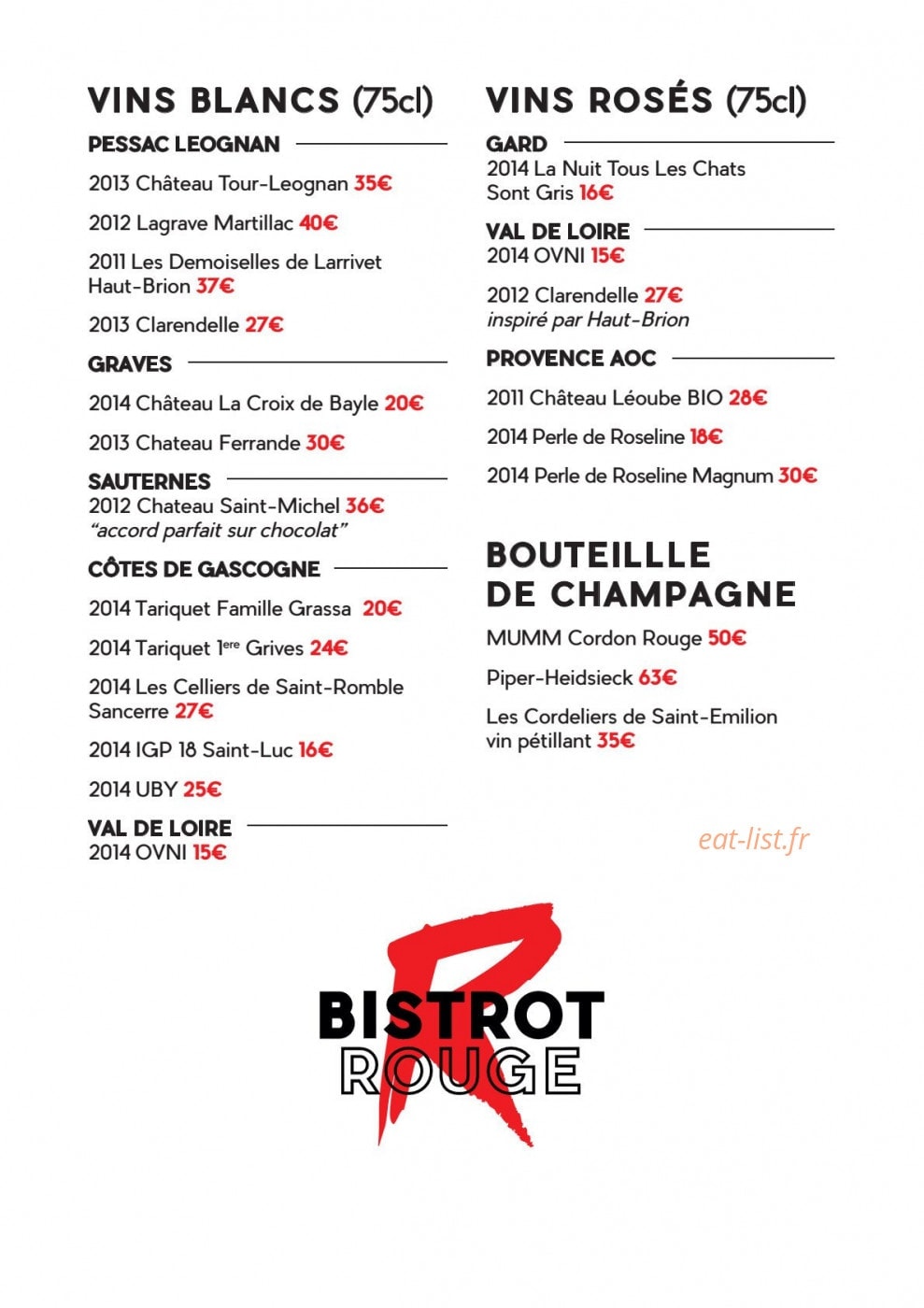 Bistrot Rouge — carte page 4