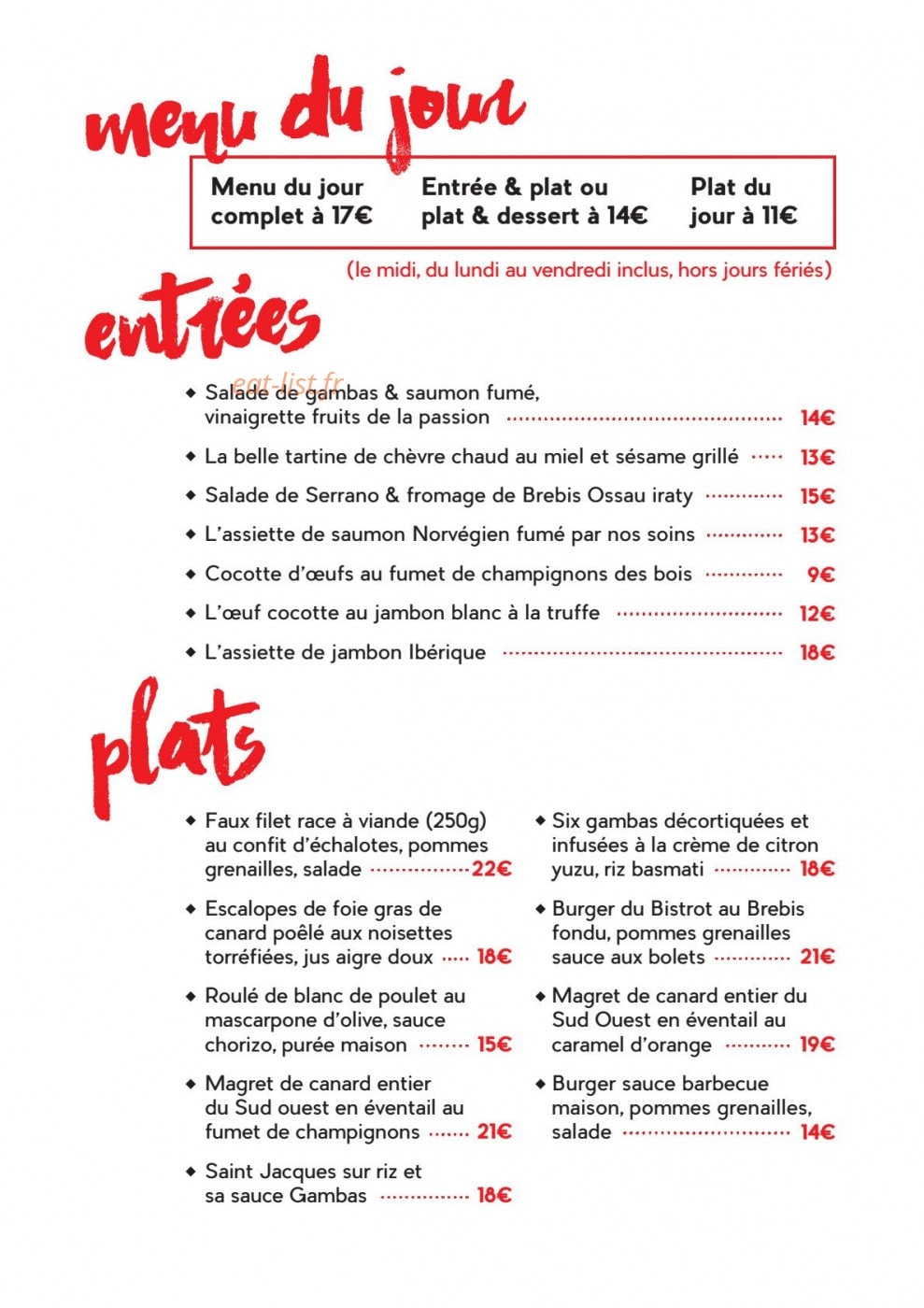 Bistrot Rouge — carte page 1