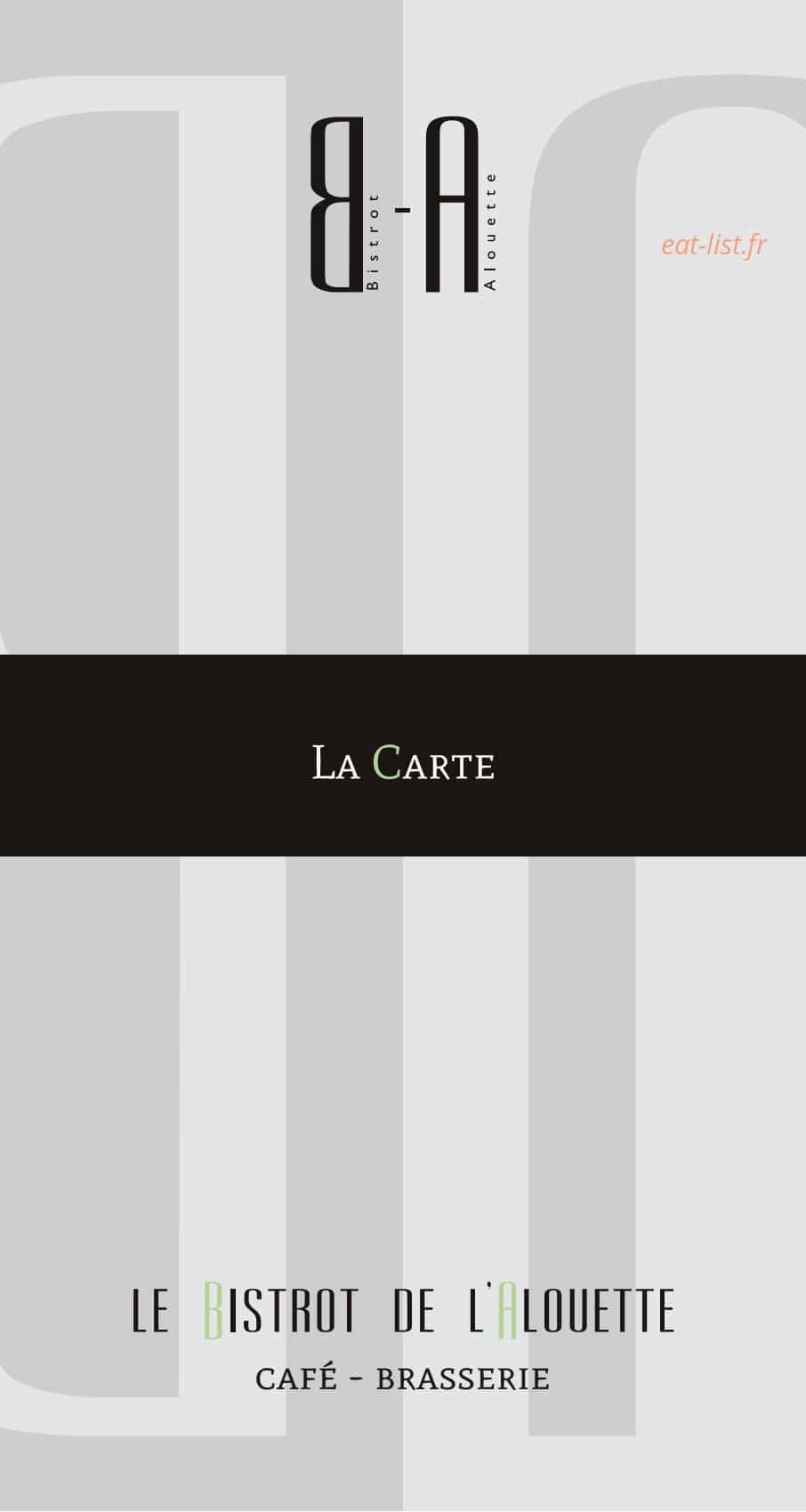 Le bistrot de l'alouette — carte page 1