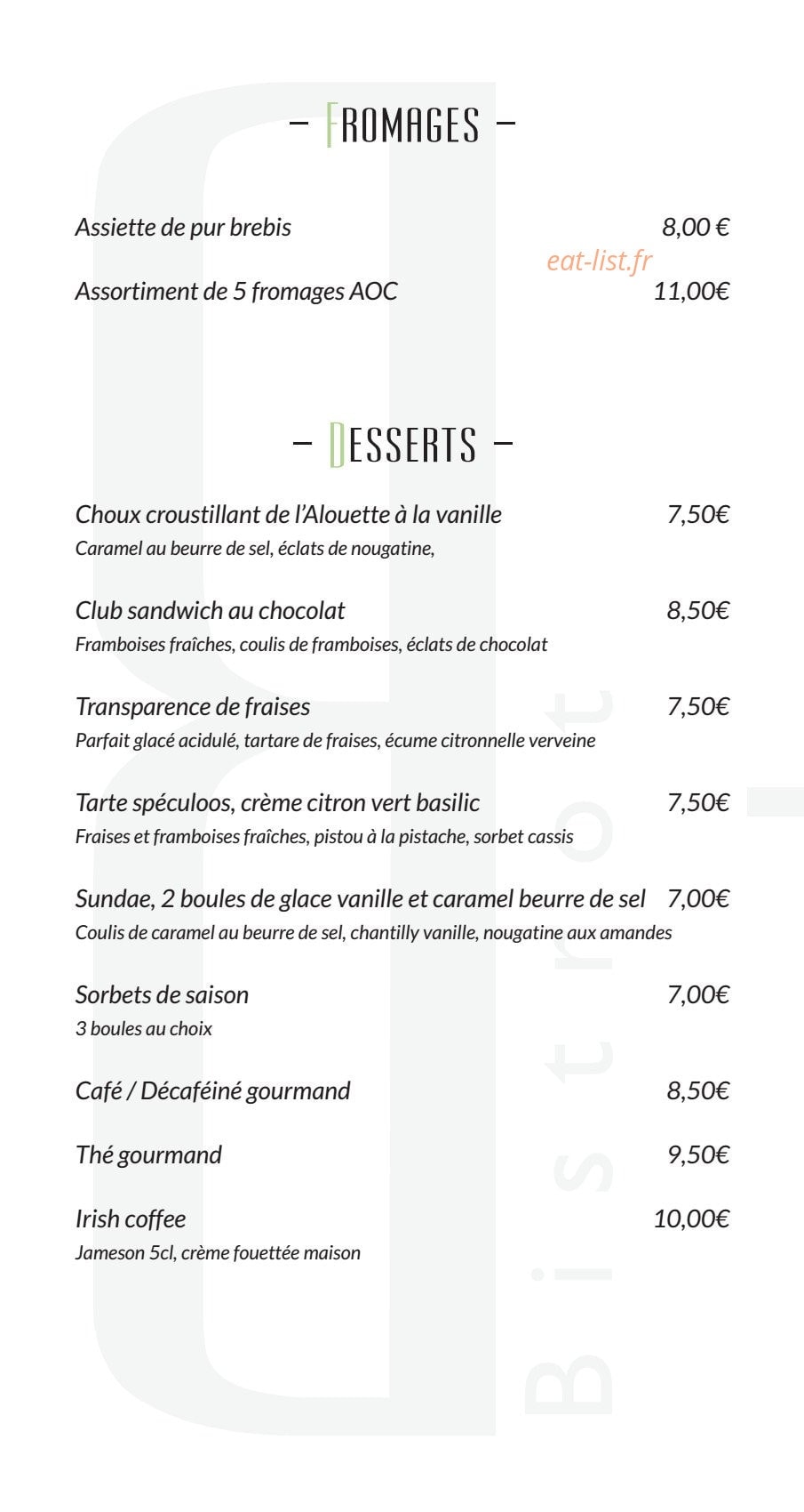 Le bistrot de l'alouette — carte page 5