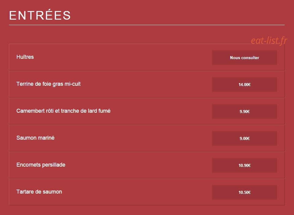 Carte et menu de Le Brasserie de l' Hôtel de ville à Pessac — Les entrées