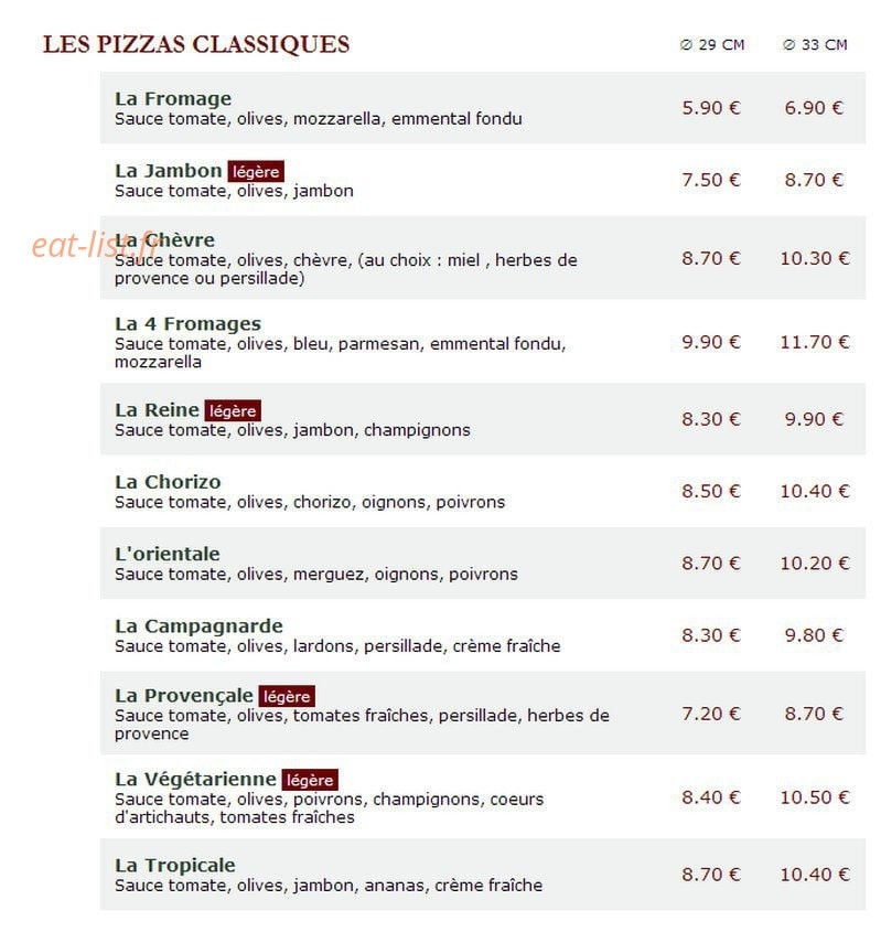 Le Kiosque à Pizzas — carte page 1