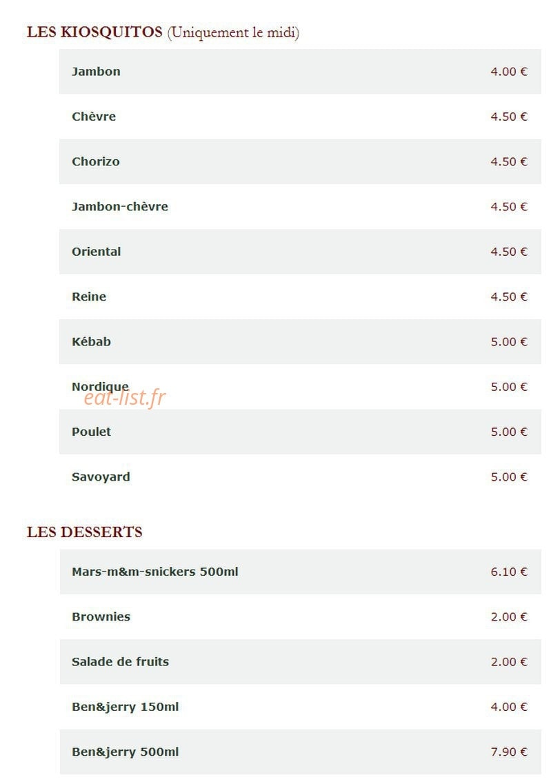 Le Kiosque à Pizzas — carte page 4