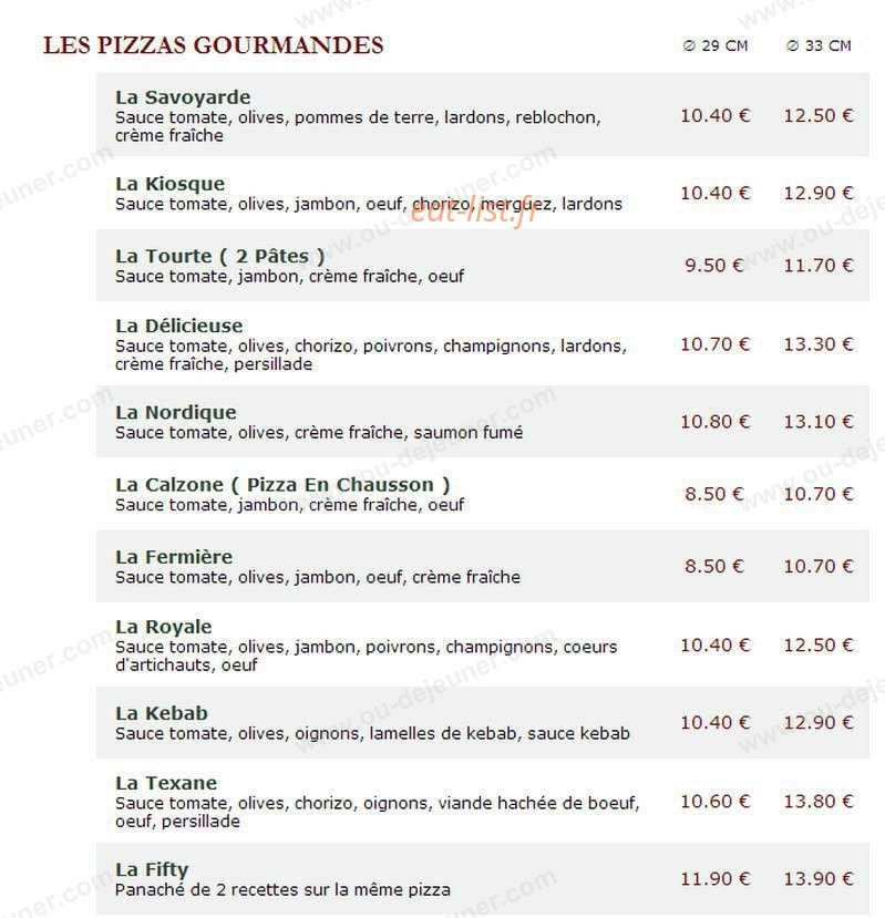 Le Kiosque à Pizzas — carte page 2