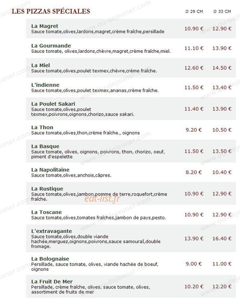 Le Kiosque à Pizzas — carte page 3