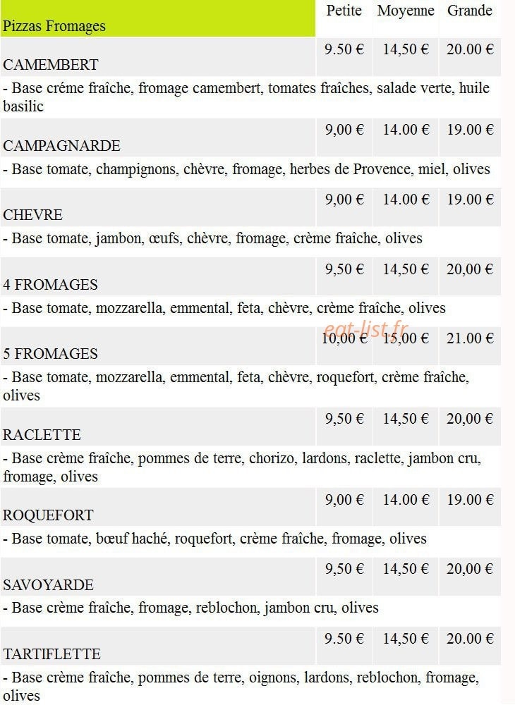 Les Pizzas d'Emilie — carte page 2
