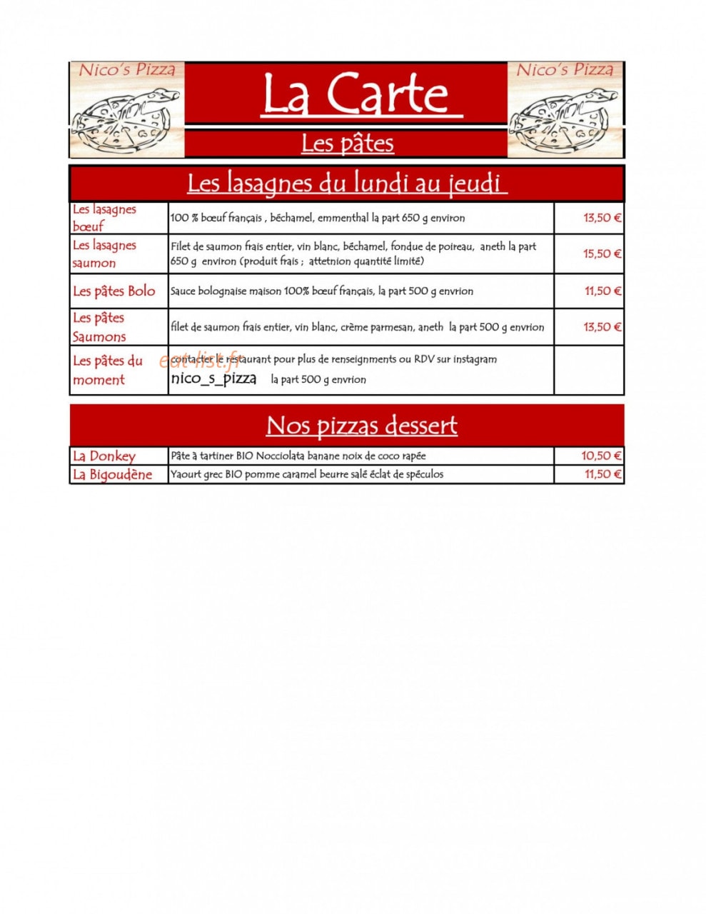 Nico's Pizza — carte page 2