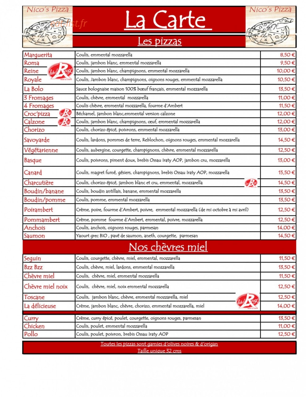 Nico's Pizza — carte page 1