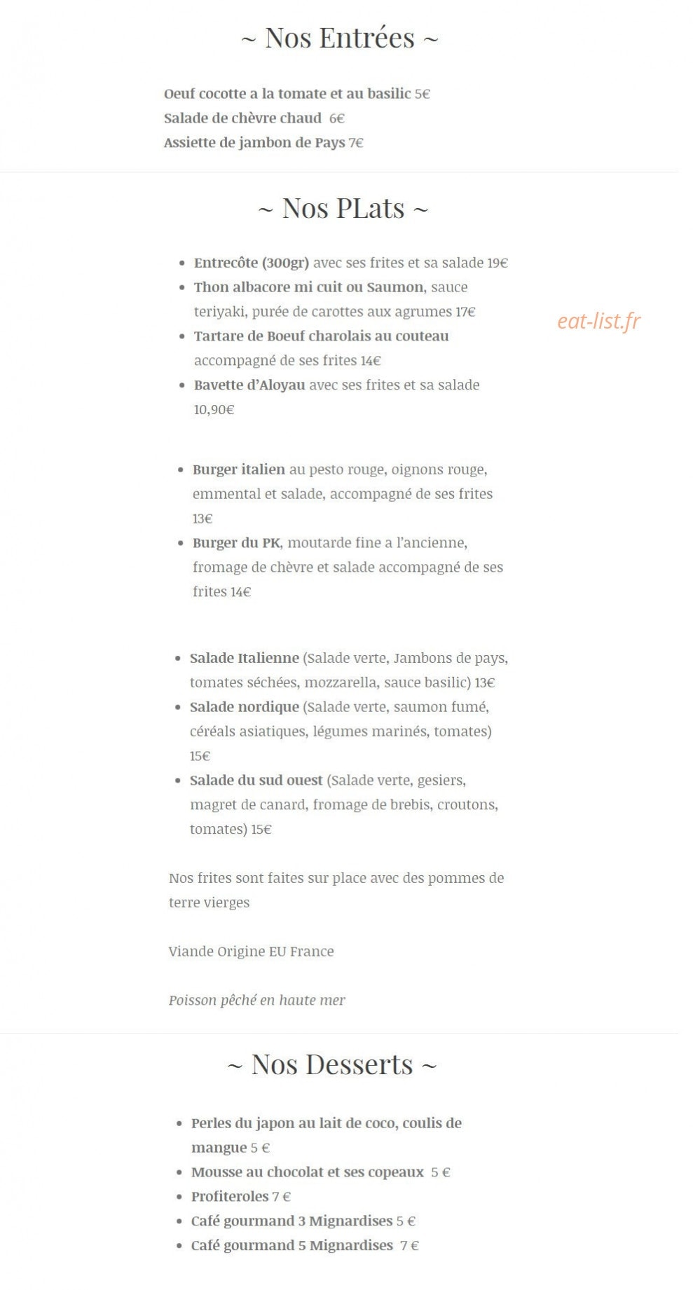 Pessac Kitchen — carte page 2