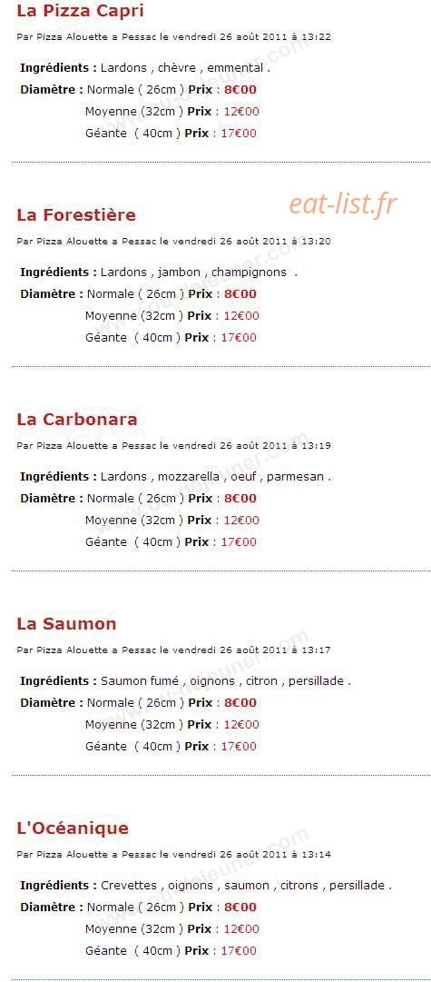 Pizza Allouette — carte page 3