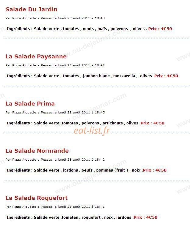 Pizza Allouette — carte page 4