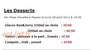 Pizza Allouette — carte page 10