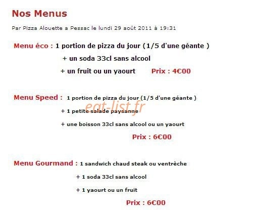 Pizza Allouette — carte page 7