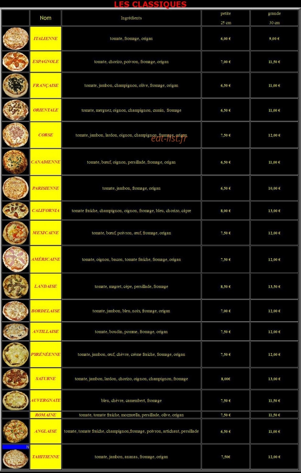 Pizza Saturne — carte page 1