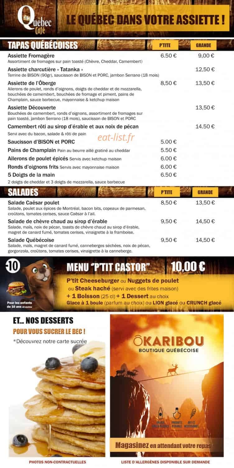 Québec Music Café — carte page 1