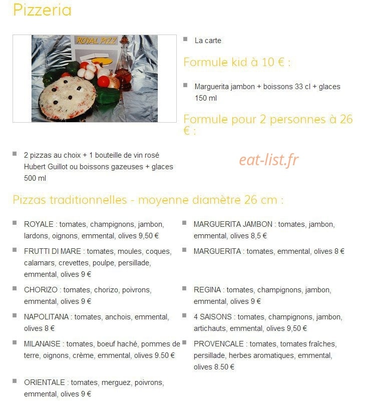 Royal Pizz — carte page 1
